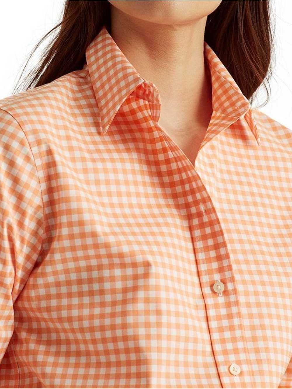 Lauren Ralph Lauren Stretch Non-Iron Gingham Shirt PS Orange White